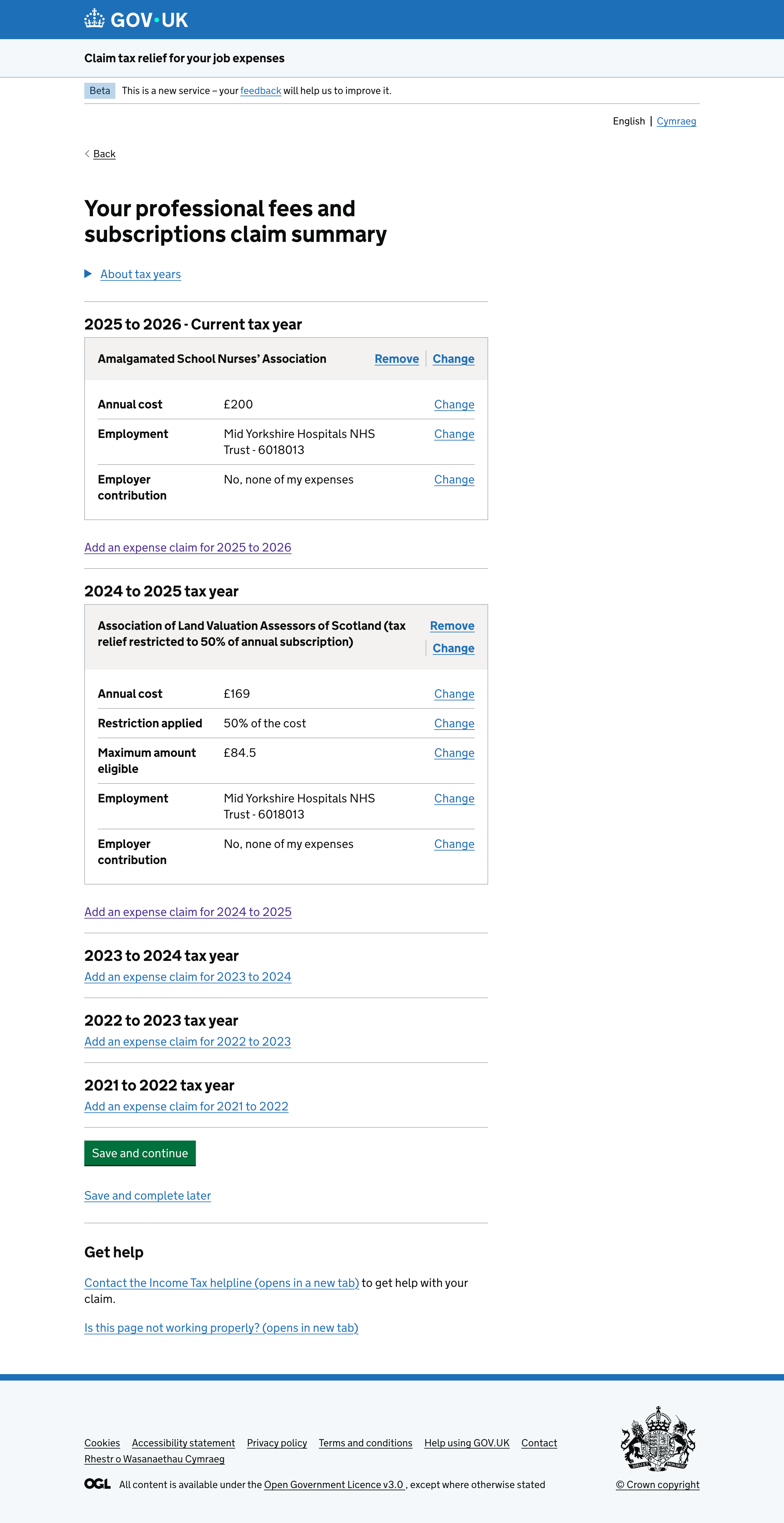 Claim summary showing an expense that has been added